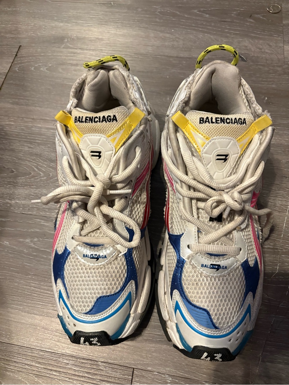 Balenciaga MEN White Sneakers with Blue, Pink & Yellow Accents
